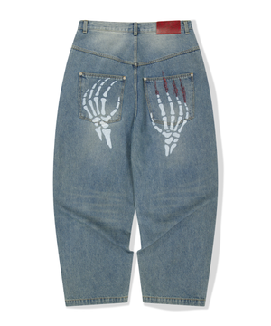 [KOIN SEOUL] SKELETON WIDE LOW DENIM PANTS (DENIM)