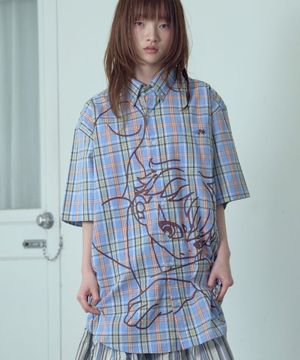 ANGEL CHECK BIG BIG HALF SHIRT_BLUE(NG2GSUW360A)