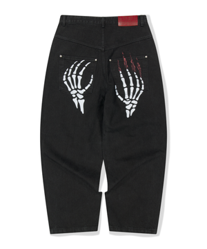[KOIN SEOUL] SKELETON WIDE LOW DENIM PANTS (BLACK)