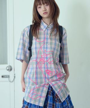ANGEL CHECK BIG BIG HALF SHIRT_PINK(NG2GSUW360A)
