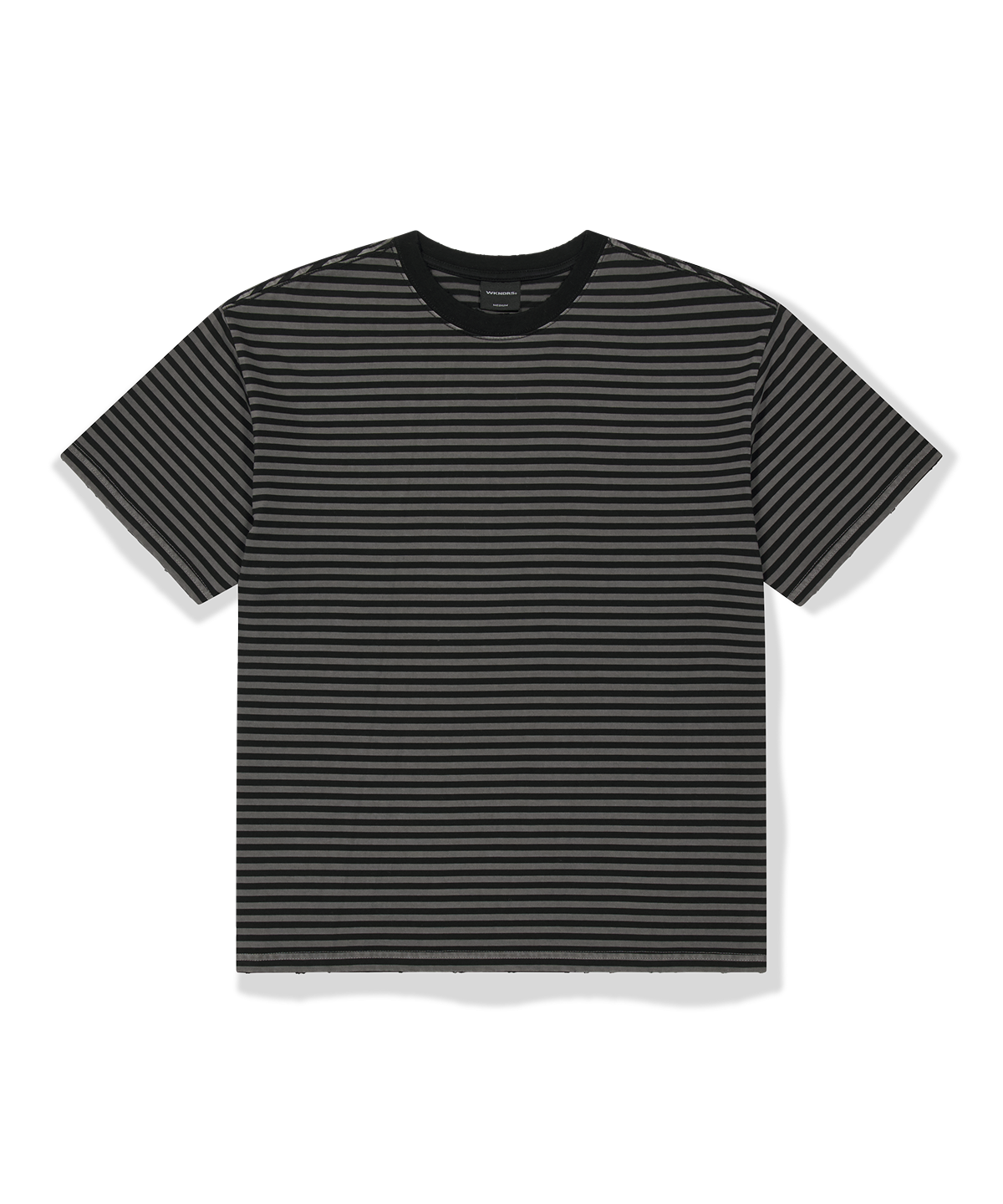 위캔더스(WKNDRS) [KOIN SEOUL] DAMAGED STRIPED T-SHIRT (CHARCOAL)