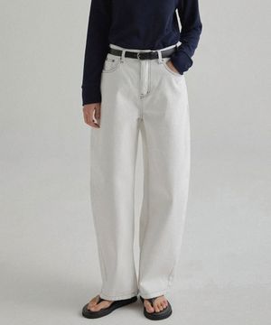 660 스티치 레그 진_white