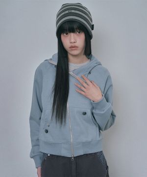 다이애그널 버튼 후드집업 - 스카이블루