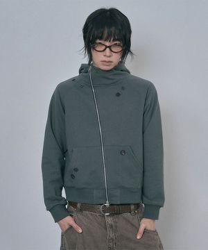 다이애그널 버튼 후드집업 - 다크그레이