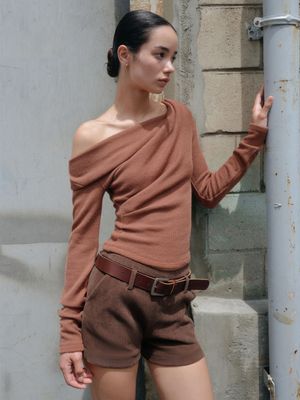 VIA SHIRRING TOP_TAN