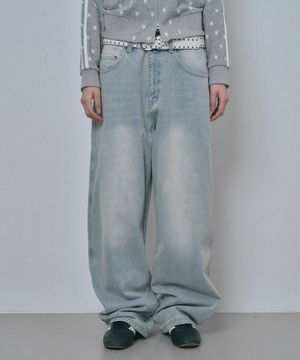 새깅 와이드 데님팬츠 - 라이트블루