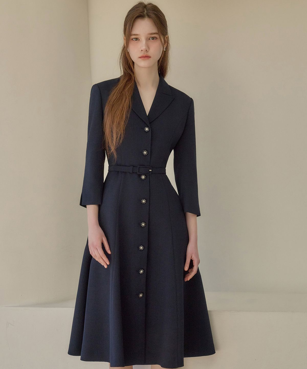 쥴리앤칼라(JULIY&CALLA) 26SS Calla139 쉬비긴즈 조 트위드 원피스 네이비