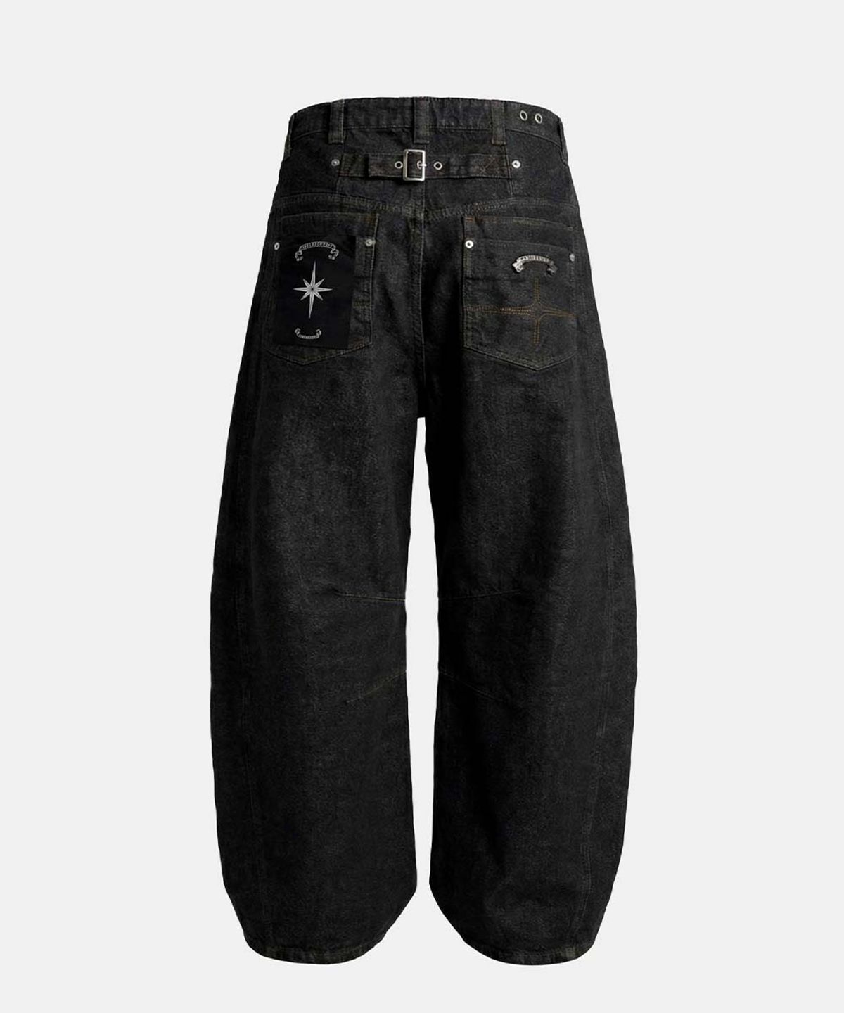 배드블러드(BADBLOOD) Selvedge Cinch-Back Curved Fit Pants - Black