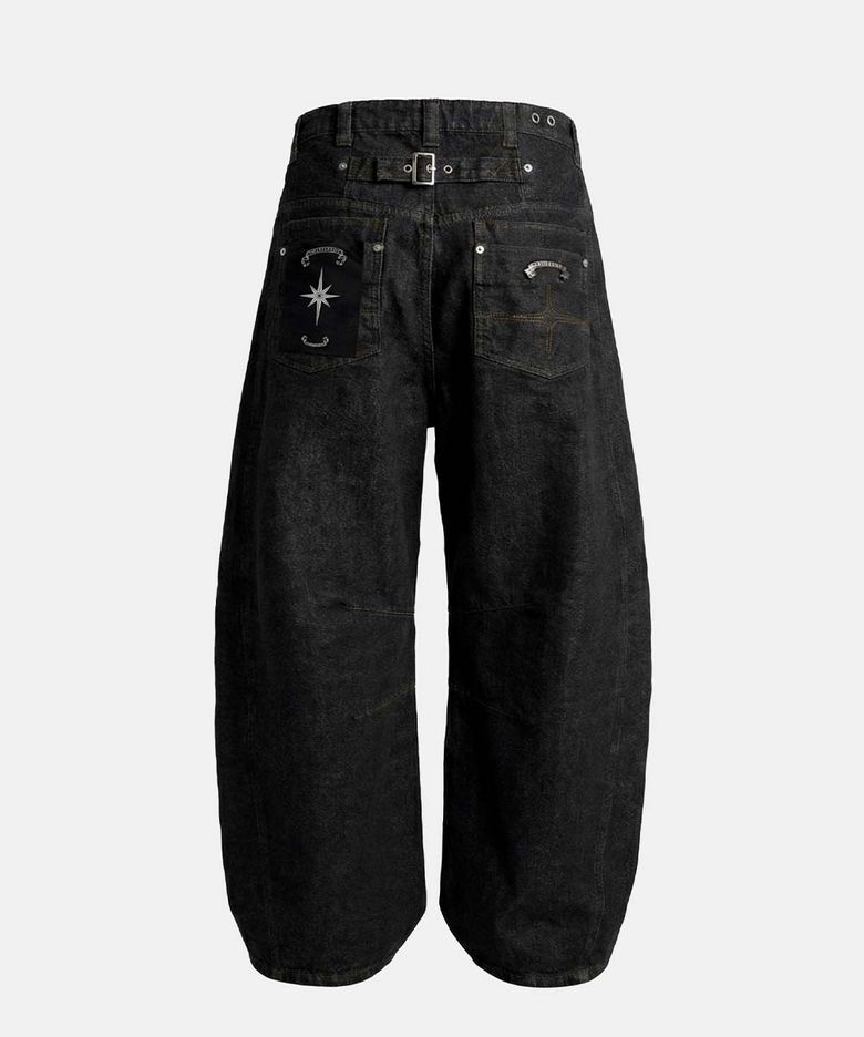 Selvedge Cinch-Back Curved Fit Pants - Black