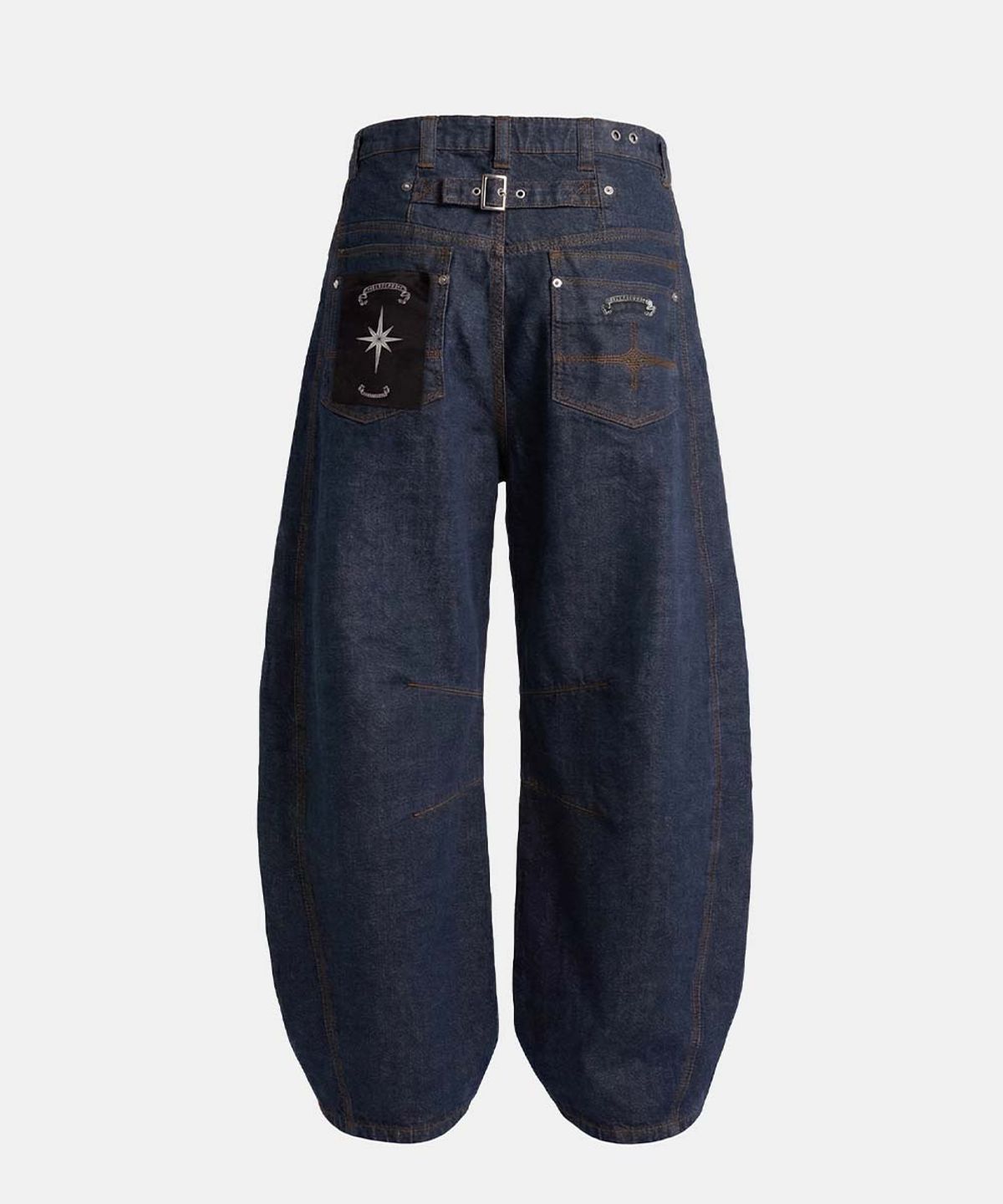 배드블러드(BADBLOOD) Selvedge Cinch-Back Curved Fit Pants - Blue