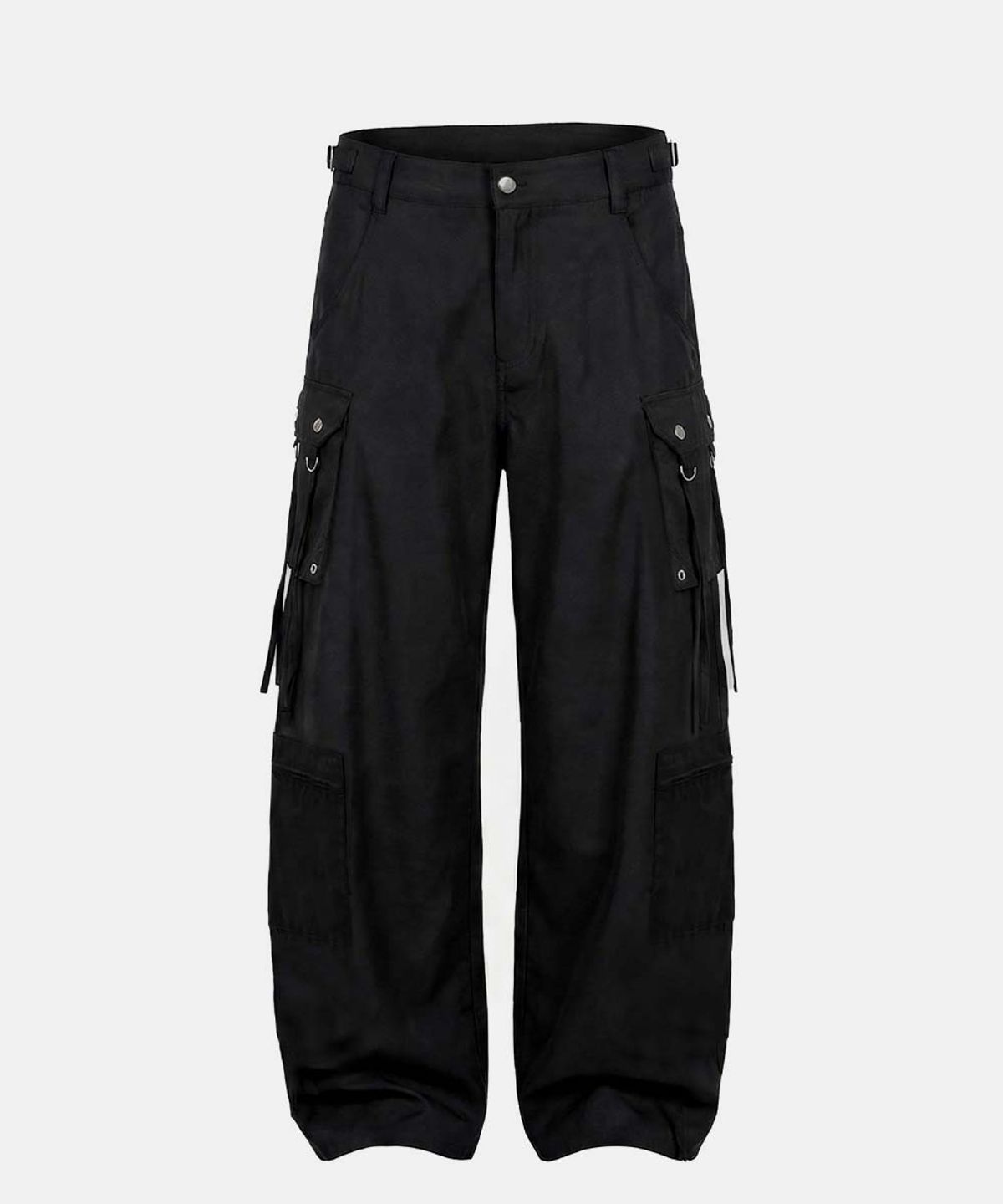 배드블러드(BADBLOOD) Strap Semi-Curved Fit Cargo Pants - Black