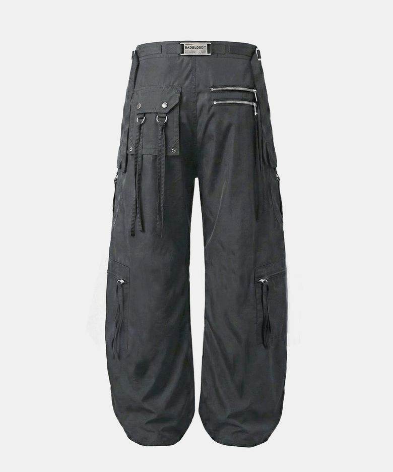 Strap Semi-Curved Fit Cargo Pants - Charcoal