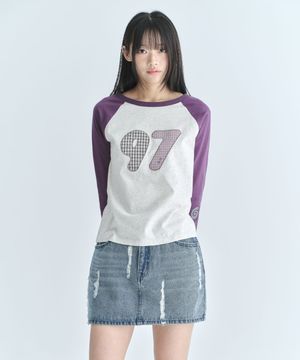 (우먼) 레글런 배색 7부 티셔츠-퍼플