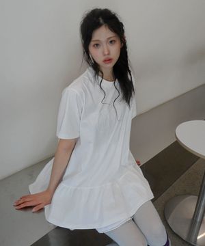 (우먼) 레이어드 프릴 반소매 티셔츠-오프 화이트