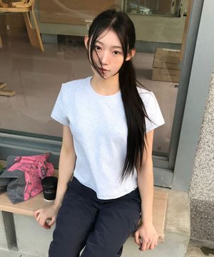 (우먼) 미니 반소매 티셔츠-멜란지 그레이