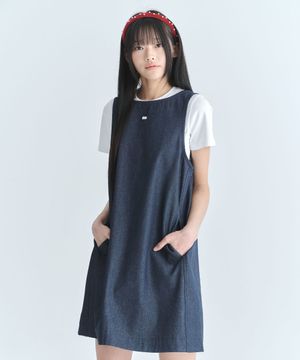 (우먼) 슬리브리스 데님 원피스-인디고