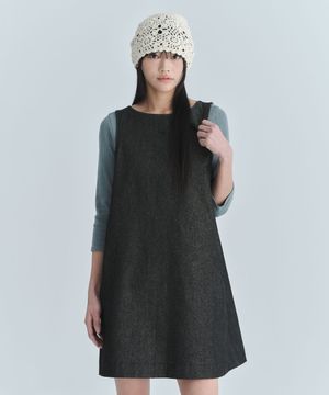 (우먼) 슬리브리스 데님 원피스-블랙