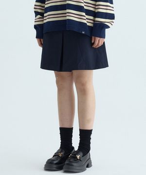 (우먼) 플리츠 포인트 미디 스커트-다크 네이비