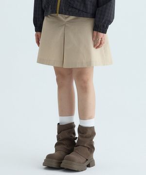 (우먼) 플리츠 포인트 미디 스커트-베이지