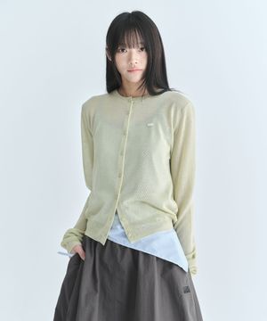 (우먼) 스퀘어 로고 시어 가디건-올리브