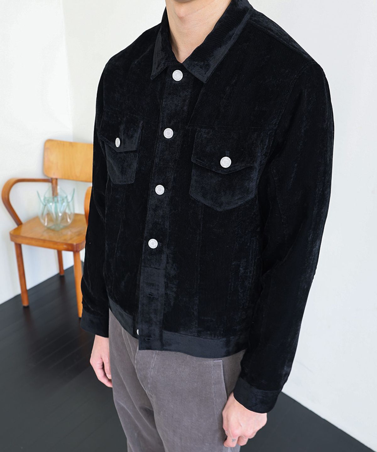 애니타임로릭(ANYTIME LOREAK) CLEMATIS CORDUROY JACKET - BLACK