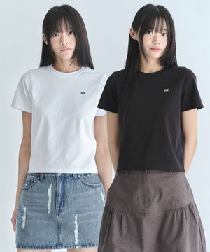 [2PACK] (우먼) 스몰 스퀘어 로고 반소매 티셔츠-화이트&블랙