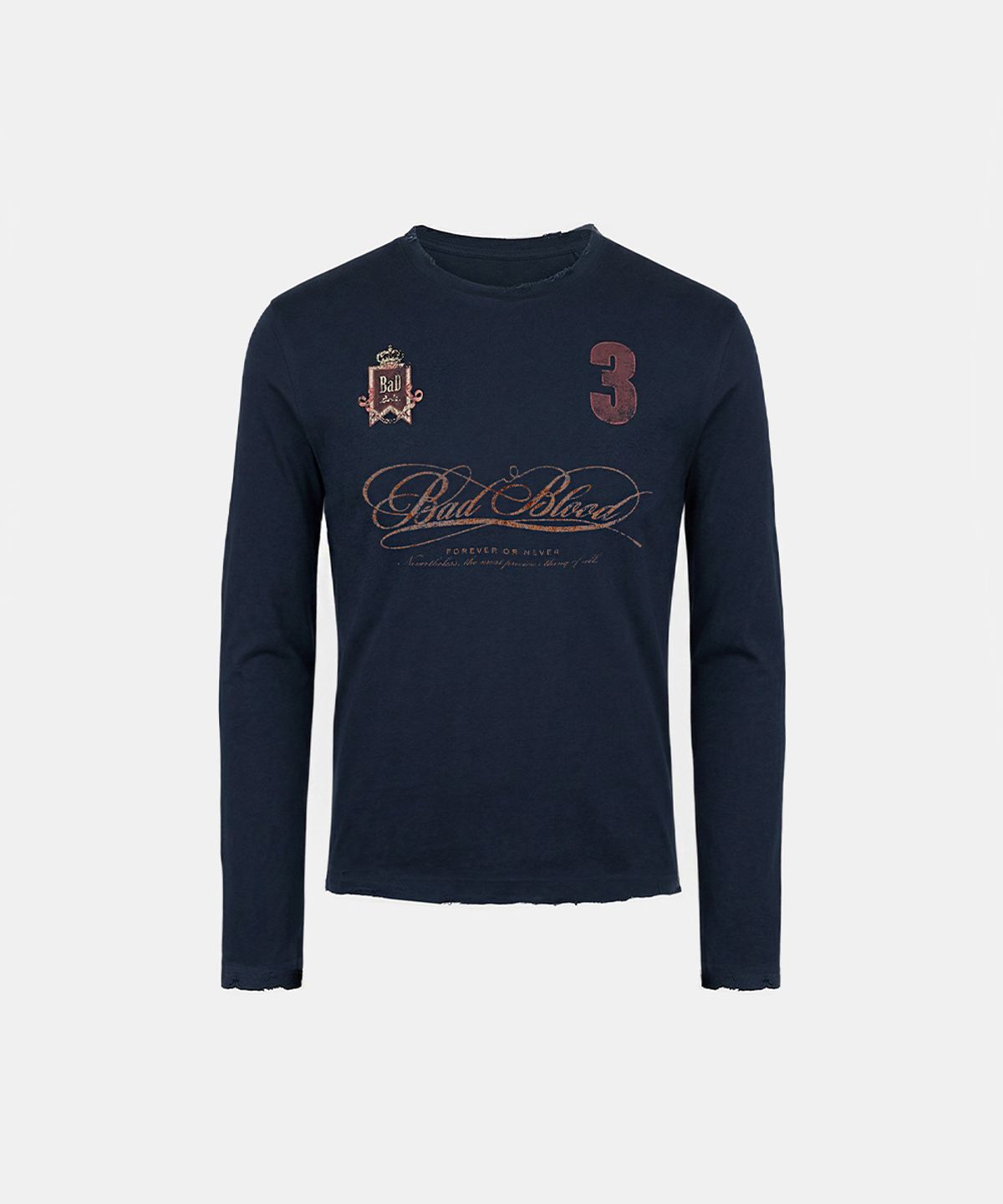 배드블러드(BADBLOOD) Royal Classic Fitted Long Sleeve T-Shirt - Navy