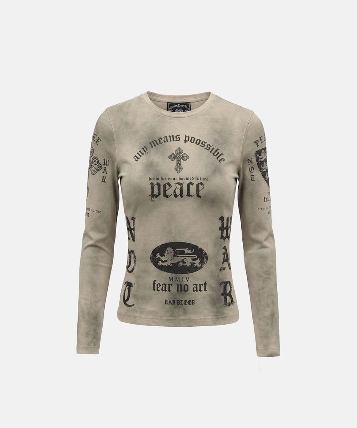 배드블러드(BADBLOOD) Peace Not War Slim Long Sleeve T-Shirt - Dusty Beige