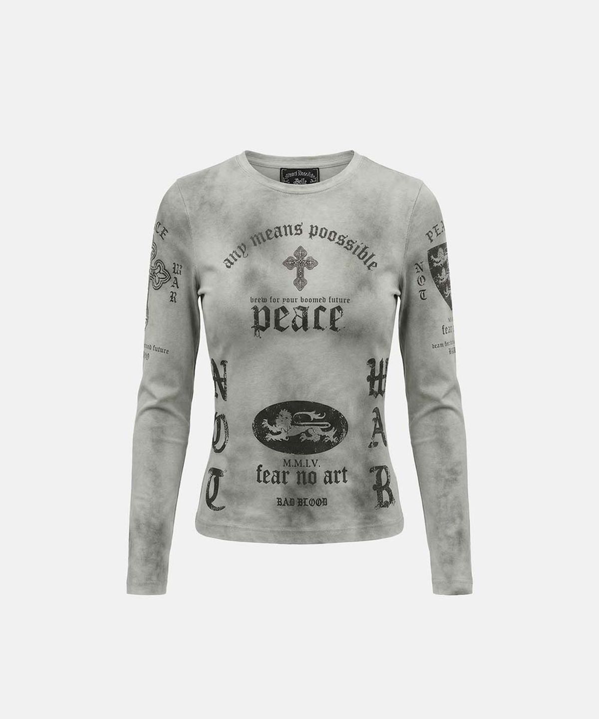 배드블러드(BADBLOOD) Peace Not War Slim Long Sleeve T-Shirt - Dusty White