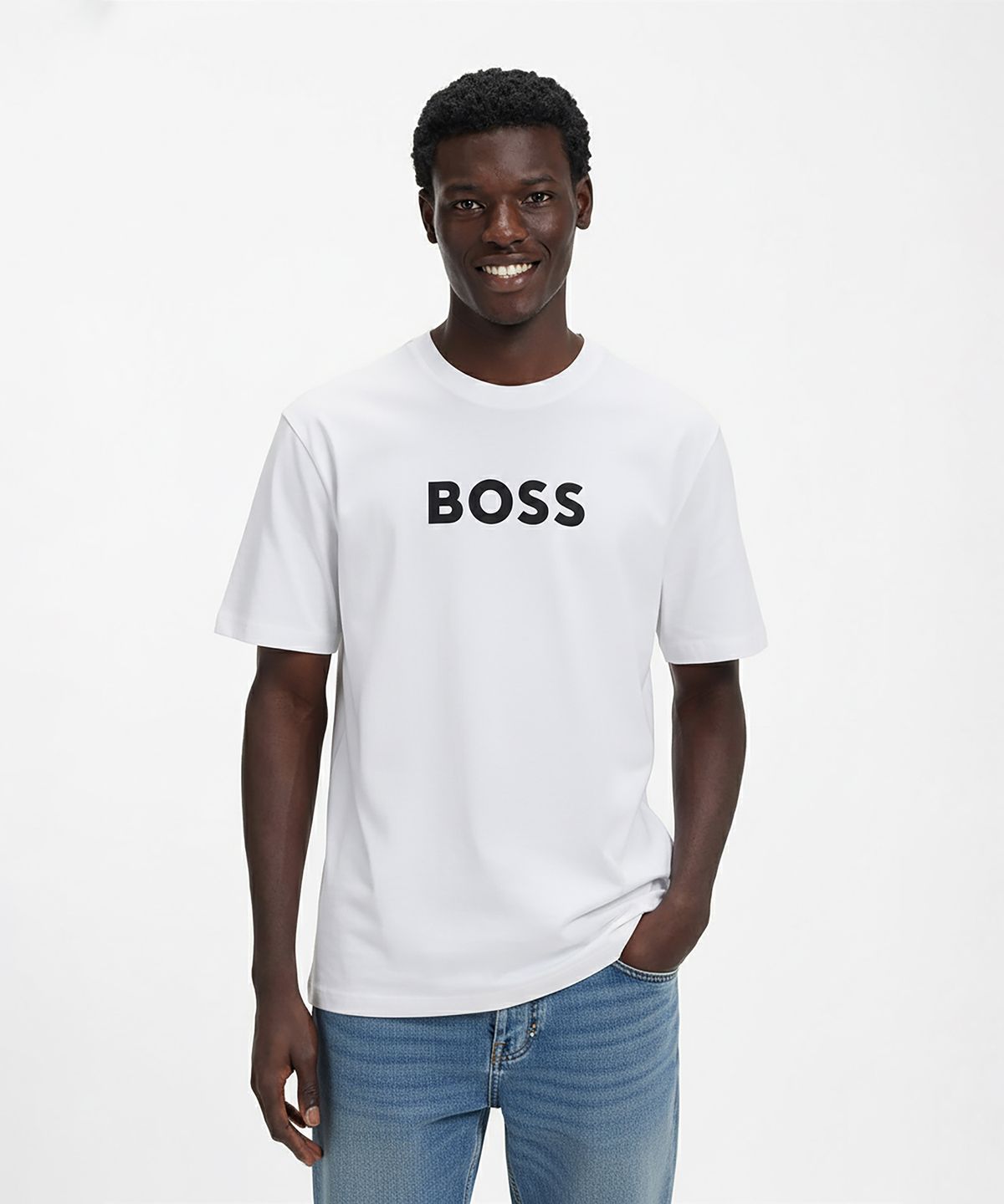 보스(BOSS) 로고 코튼 반팔 티셔츠 50553652_100