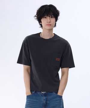 레더 패치 포켓 피그먼트 크롭 반팔티 GT-380_스모크블랙