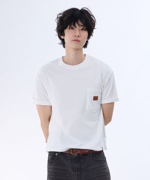 레더 패치 포켓 피그먼트 크롭 반팔티 GT-380_아이보리