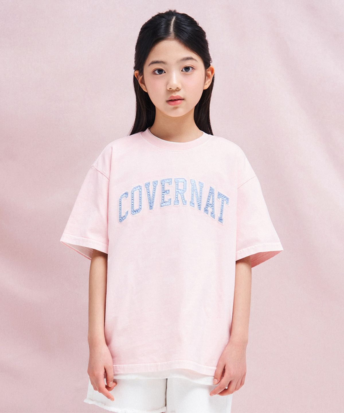 커버낫 키즈(COVERNAT KIDS) 아치로고 피그먼트 티셔츠 핑크 CK2602ST08PI