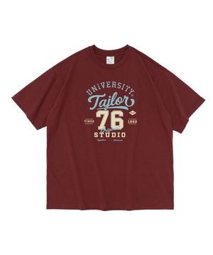 유니버시티 76 그래픽 오버핏 반팔티 (와인)