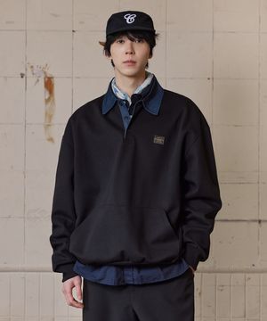 스테디 카라 포켓 맨투맨 블랙