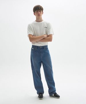 M.C UNISEX, Loose-Fit Pinstripe Denim Pants / LIGHT INDIGO