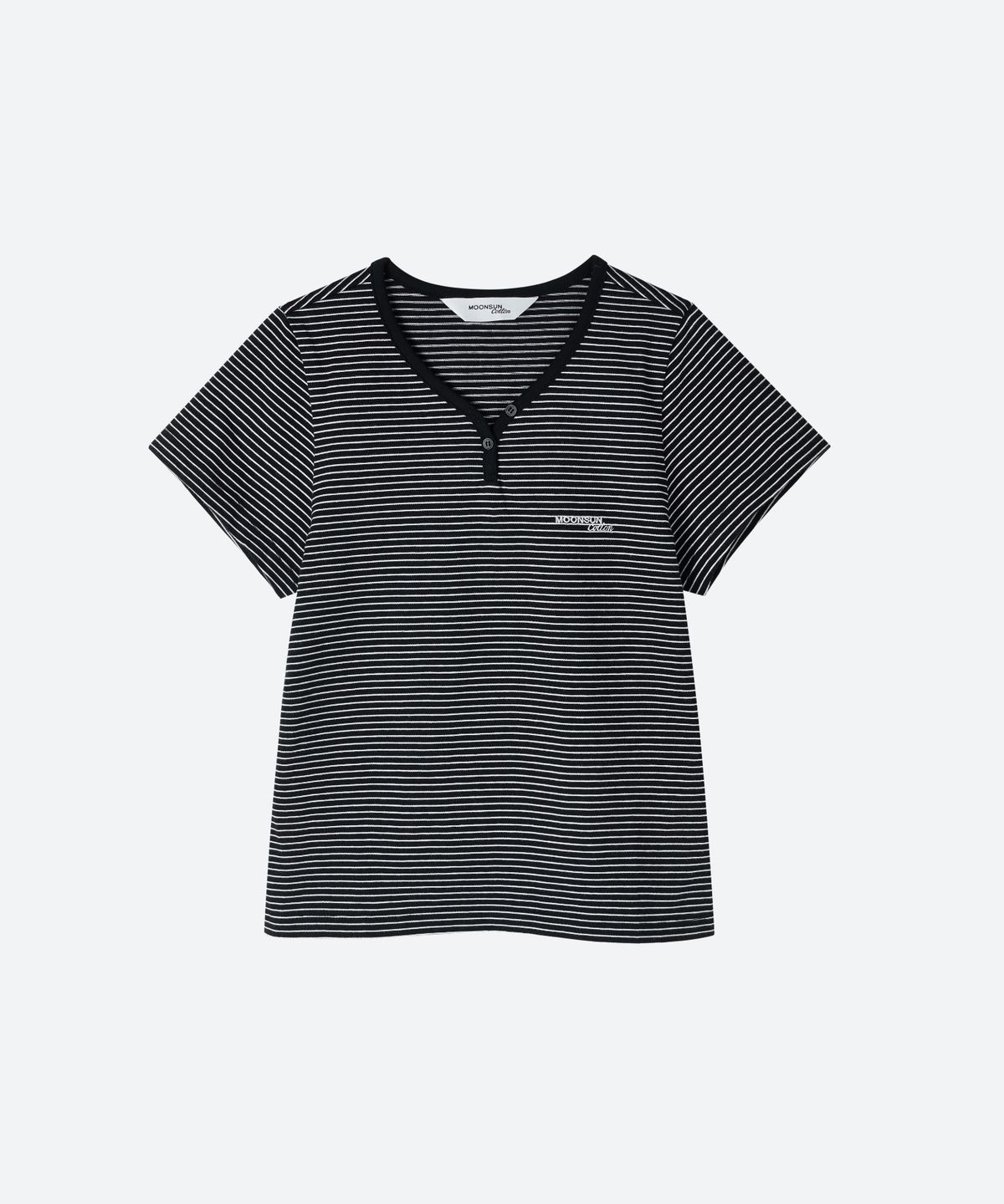 문선 아카이브(MOONSUN ARCHIVE) M.C Stripe Notch Neck T-Shirt / BLACK