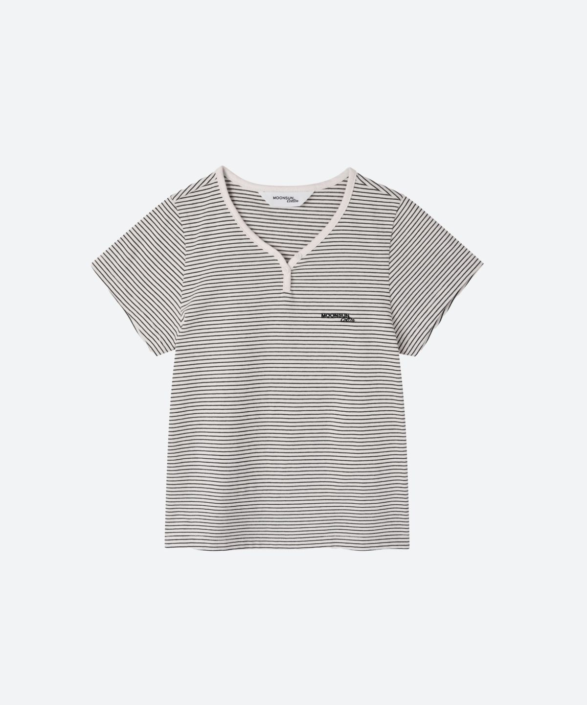 문선 아카이브(MOONSUN ARCHIVE) M.C Stripe Notch Neck T-Shirt / WHITE