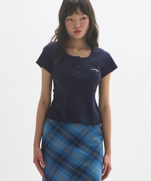 M.C Classic Logo Henley T-Shirt / NAVY