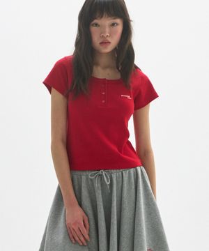 M.C Classic Logo Henley T-Shirt / RED