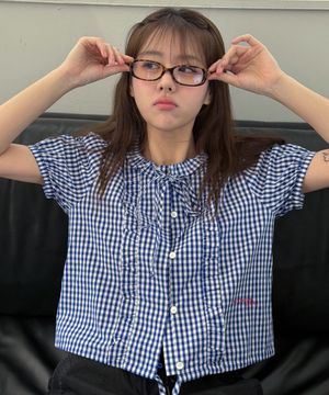 M.C Gingham Check Ruffle Blouse / BLUE