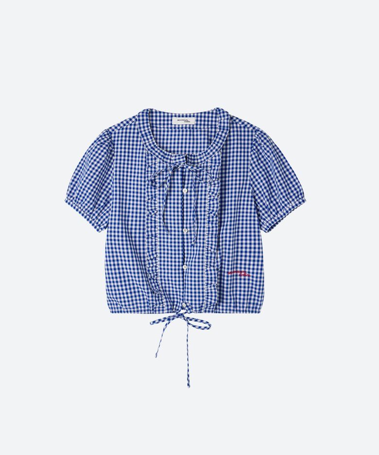 M.C Gingham Check Ruffle Blouse / BLUE