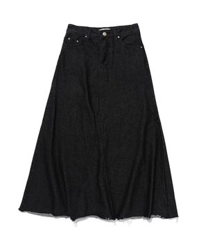 맥시 데님 컷오프 A라인 롱 스커트 (흑청)