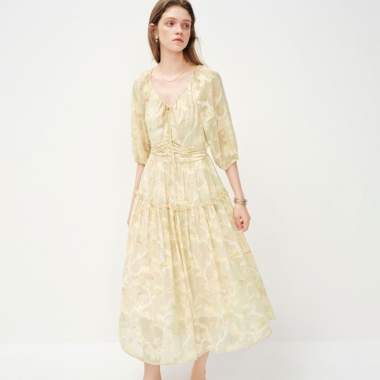 WD_Floral shirring v-neck dress_2color