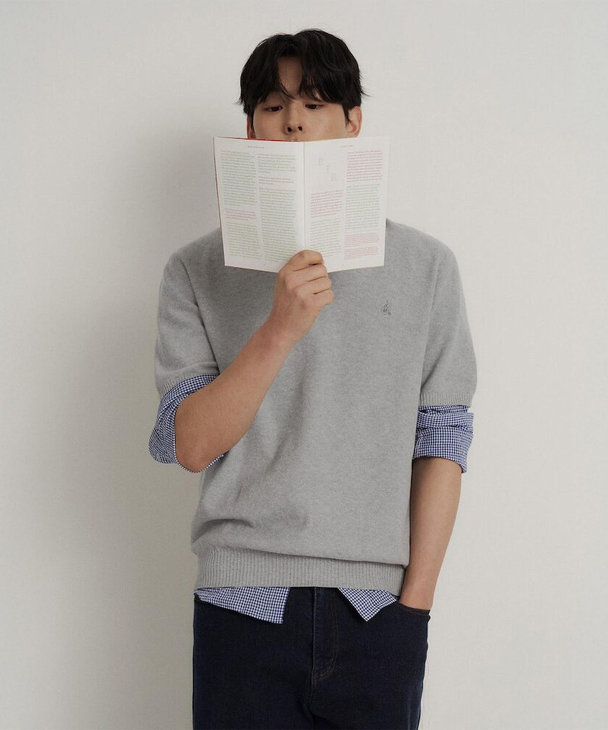 빈폴 멘(BEANPOLE MEN) 코튼실크 칼라넥 니트  그레이