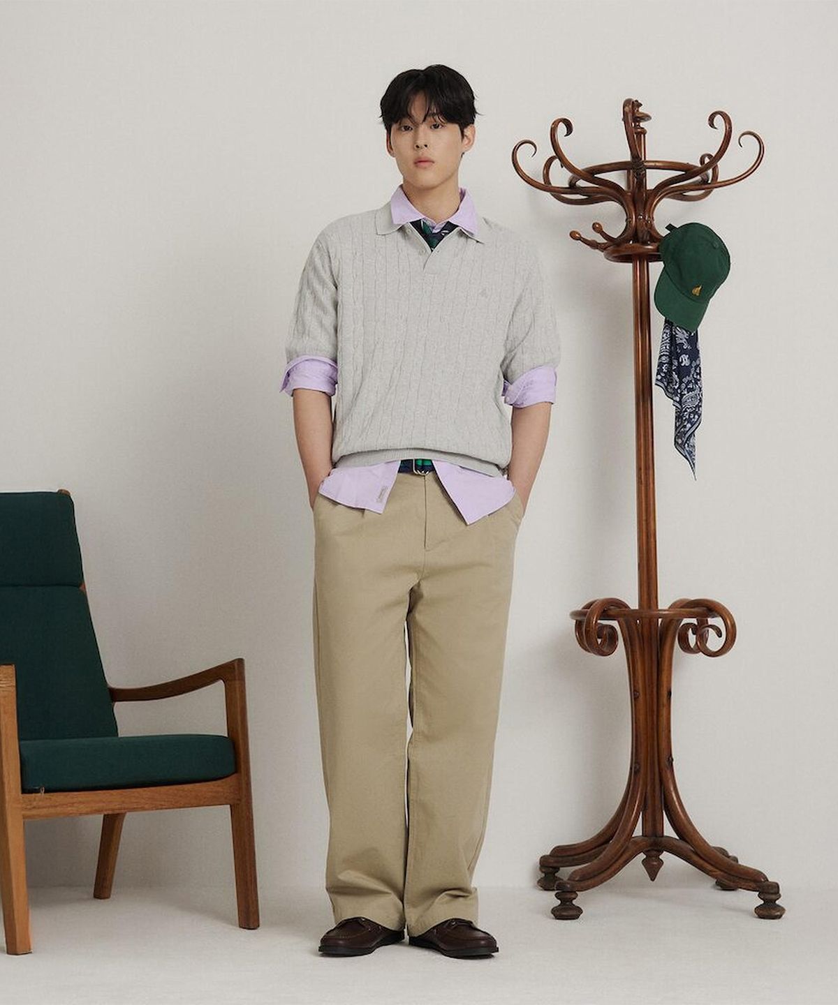 빈폴 멘(BEANPOLE MEN) 케이블 칼라넥 니트  그레이