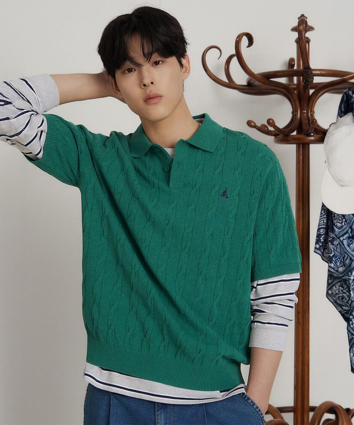 빈폴 멘(BEANPOLE MEN) 케이블 칼라넥 니트  그린