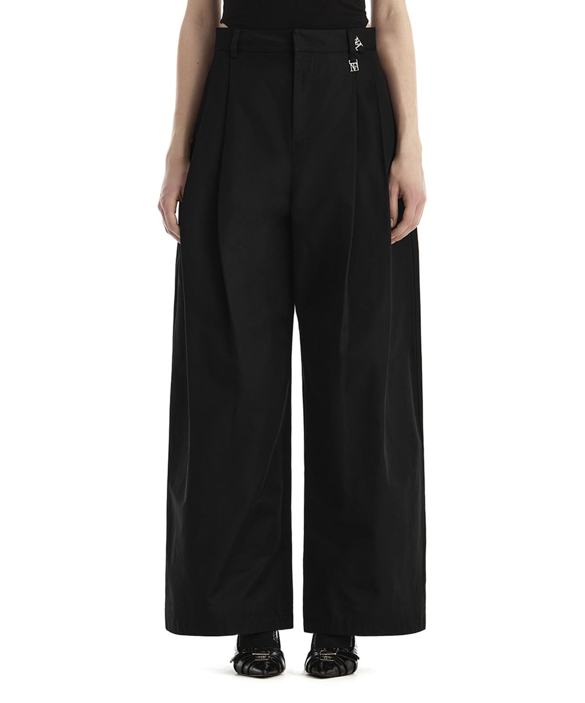 트리밍버드(TREEMINGBIRD) Double Loop Two-Tuck Wide Pants [ Black ]
