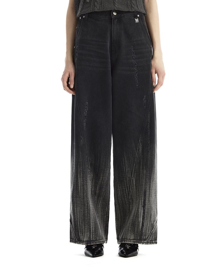 Gradient-Washed Distressed Denim Pants [ Black ]