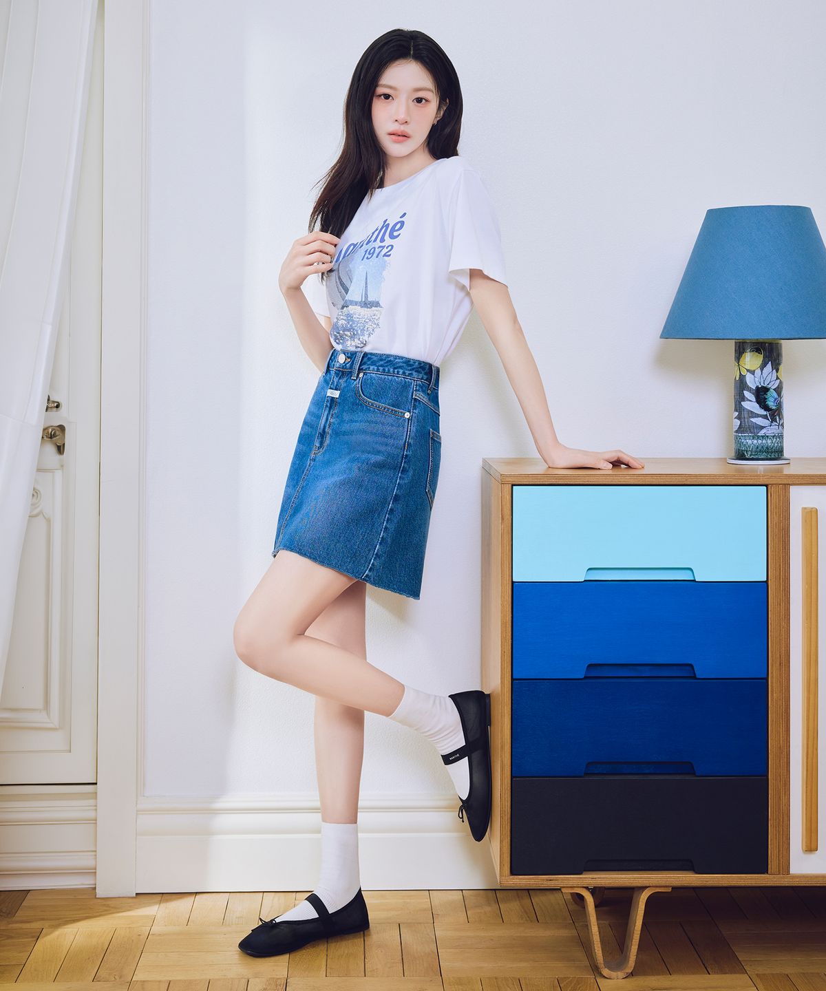 마리떼 프랑소와 저버(MARITHÉ + FRANҪOIS GIRBAUD) W RAW EDGE DENIM MINI SKIRT blue